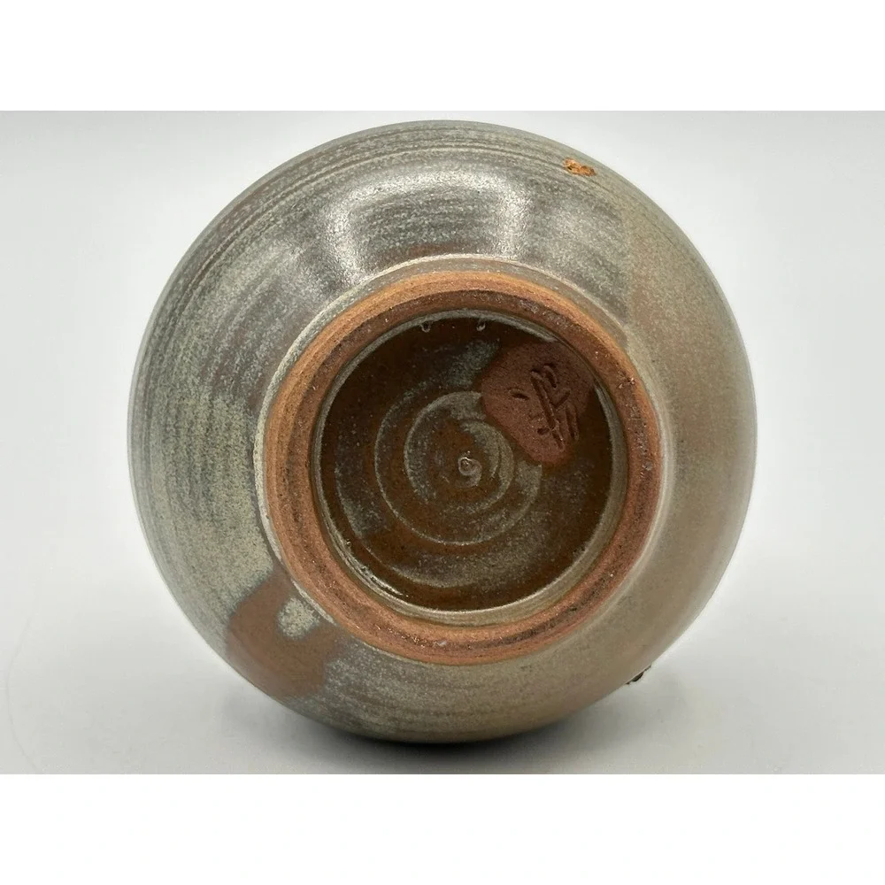 Vintage Studio Pottery Bud Vase Brown Salt Glazed Floral Stoneware Artist Signed